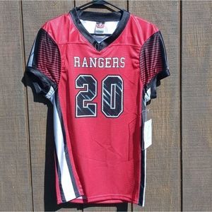 Alleson Athletic poly tricot mesh red black Rangers 20 stripe sleeve NWT Youth M